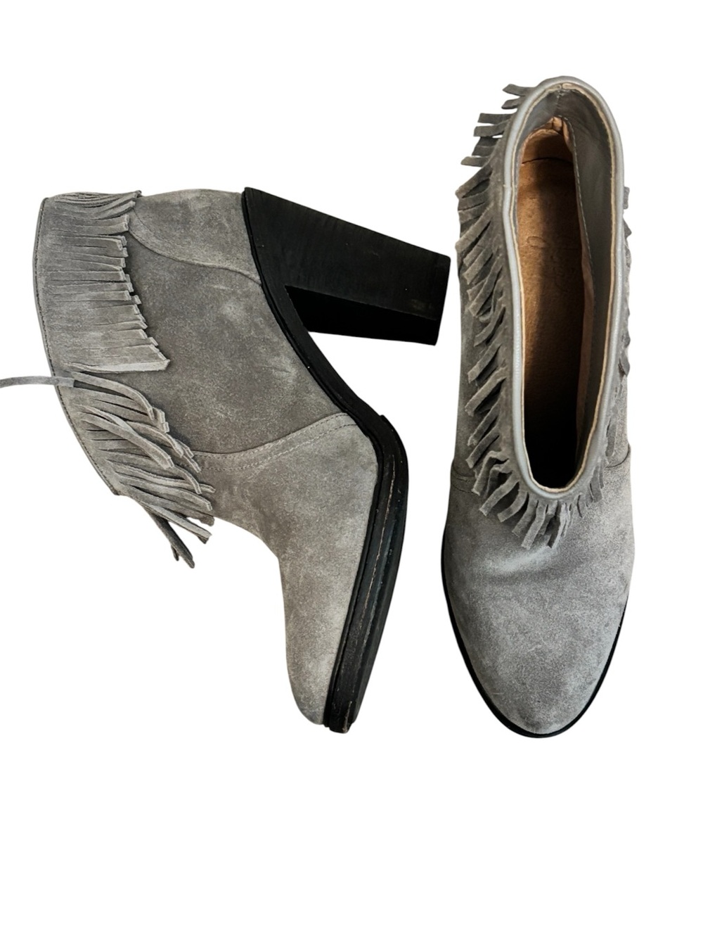 Fringed Suede Ankle Boots - Gray 37.5 Fringes